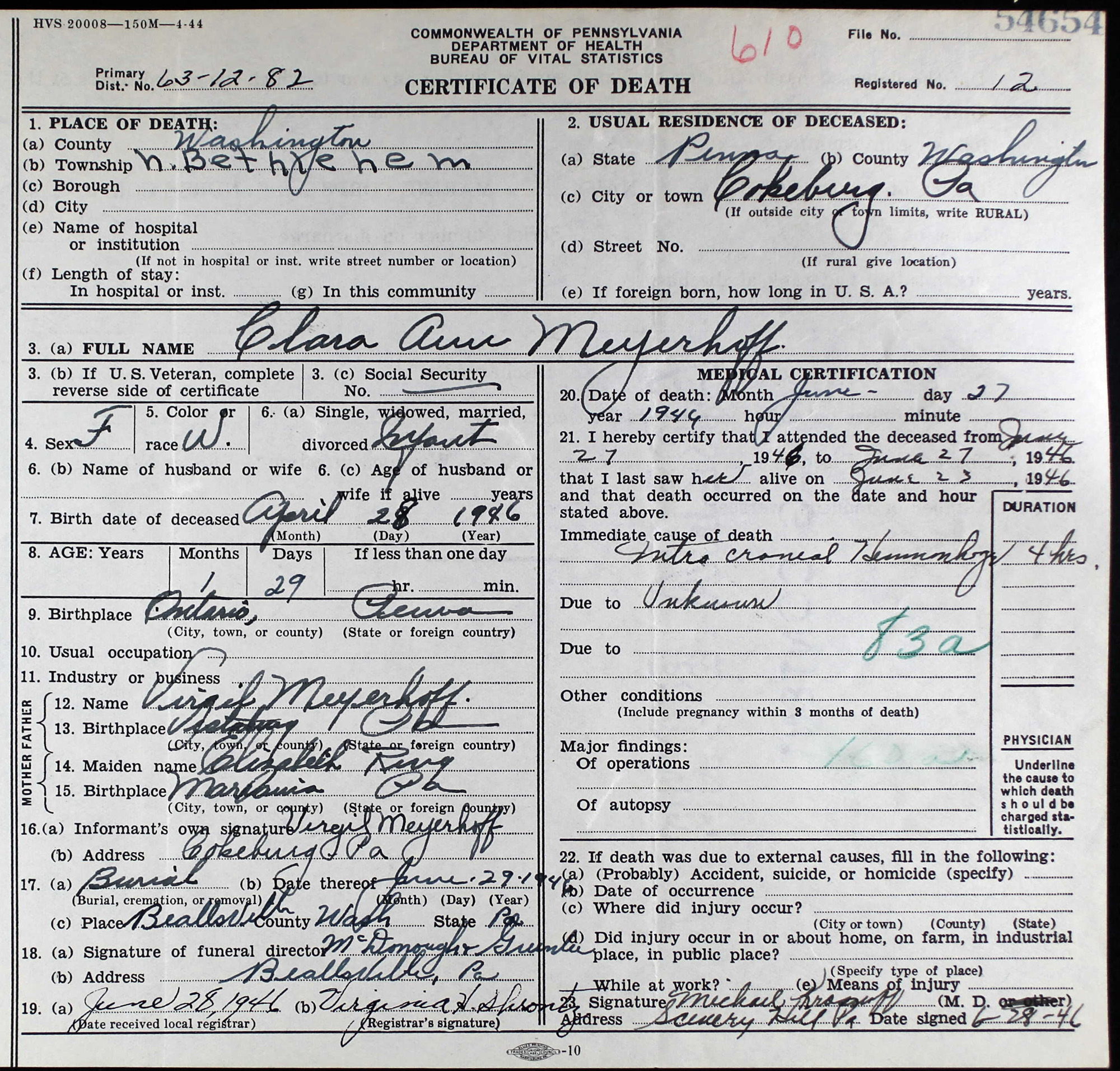 death certificate